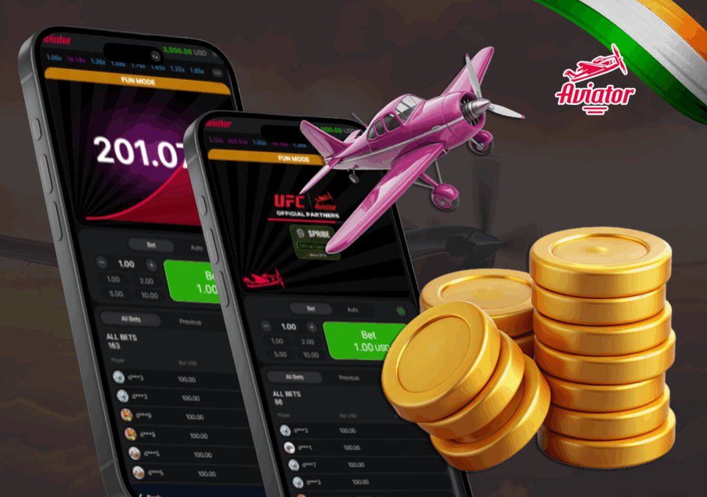 Example gameplay of the game Aviator and gold coins